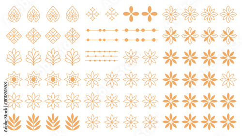 Thai Decorative Graphic Elements, Golden Lotus Set, Kanok Patterns, Flame Motifs, Floral Ornaments for Traditional Thai Style, Luxury Branding, Elegant Borders, Dividers