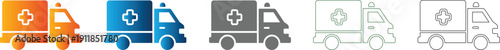 Ambulance Emergency Vehicle Medical Transport Flat Design Icon Set Vector Illustration