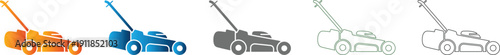 Modern Lawnmower Mowing Machine Flat Icon Set for Garden Care vector illustration