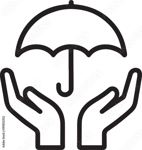 Hands protecting umbrella icon for business risk management and professional corporate insurance coverage solutions