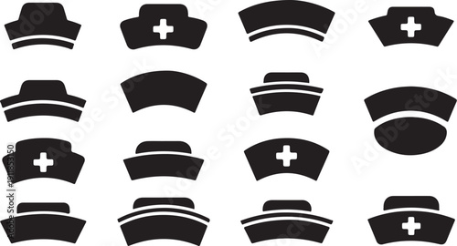 Various Nurse Hats and Medical Caps Icon Set Collection