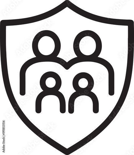 Family silhouettes with security shield icon for life insurance and secure family business protection