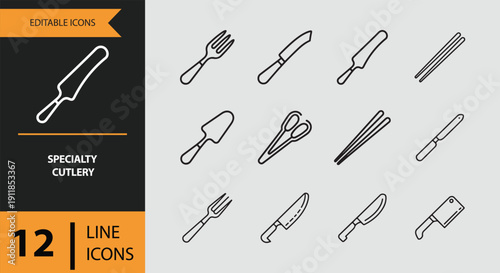 Specialty Cutlery. Premium Specialty Cutlery Outline Icons