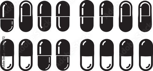 Black and white capsules on a clean white background