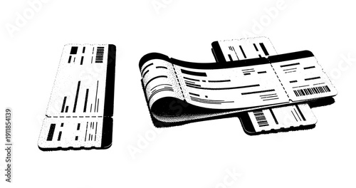 Airline boarding passes and luggage tags design in monochrome