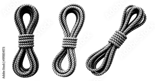 Three coiled ropes with textured patterns