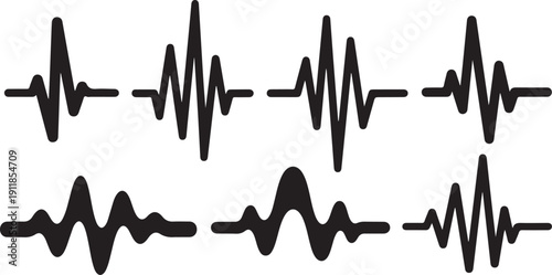 Black and white ECG heartbeat waveform patterns illustration