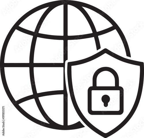 Global network with padlock icon for international business data security and professional network safety