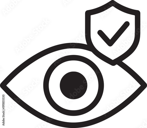 Eye vision icon with security shield for professional optical insurance and secure corporate healthcare