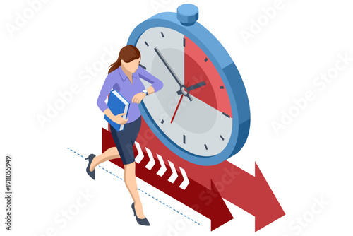 Isometric Project deadline. Deadline pressure and burnout concept. Time management on the road to success. Deadline Isometric Panic deadlines. Lack of time.