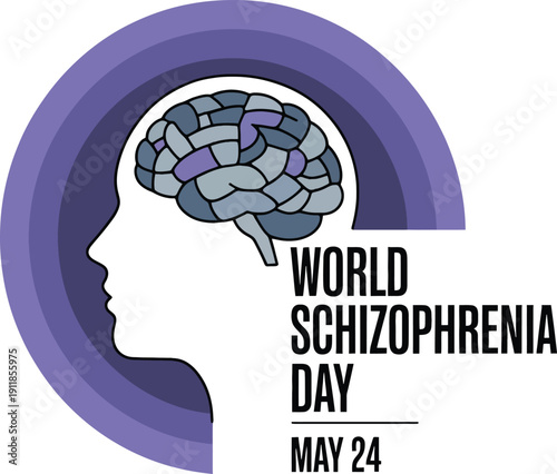 Schizophrenia Day with purple brain and head silhouette schizophrenia awareness mental health 1