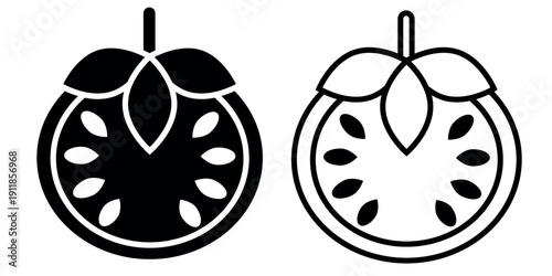 Tomato icon. Black or white silhouette tomato isolated on white background. Ideal for pizzerias, restaurants, fast food, menus, and culinary designs.