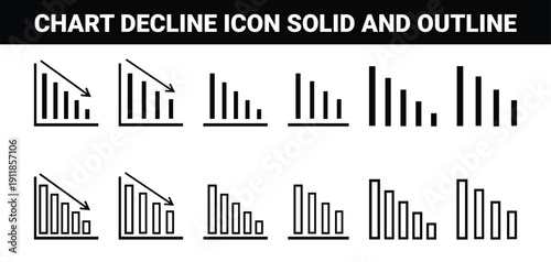 Bar Chart Decline Icon Set Solid and Outline Financial Graph Decrease Vector