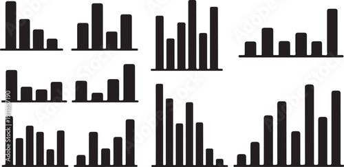 Collection of various black bar graphs on white background