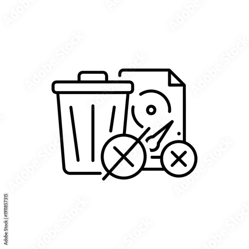 Data Deletion Icon in Minimal Outline Line Style