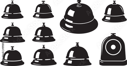 Set of black service bell icons on white background