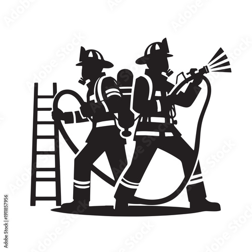 Black Fire rescue Silhouette Vector, High Quality Illustration on White Background