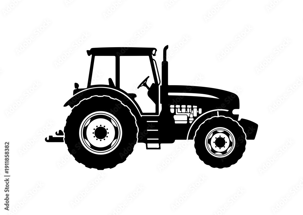 Obraz premium Black and White Tractor Vector Illustration