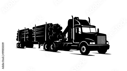 Log Hauling Semi Truck Vector Illustration