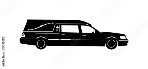 Black Funeral Hearse Vector Illustration