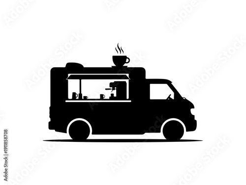 Black and White Coffee Truck Illustration