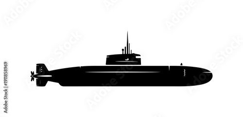 Modern Nuclear Submarine Silhouette Vector Illustration