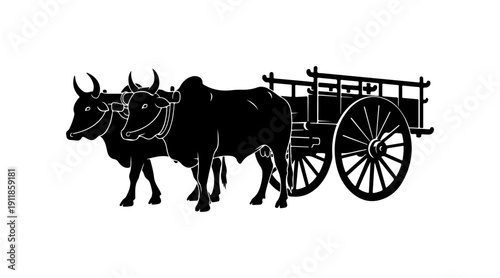 Traditional Ox-Cart Silhouette with Two Cows
