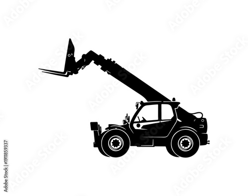 Black and White Telescopic Handler Silhouette Vector Art