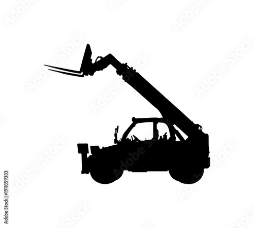 Silhouette of a Telescopic Handler in Black and White