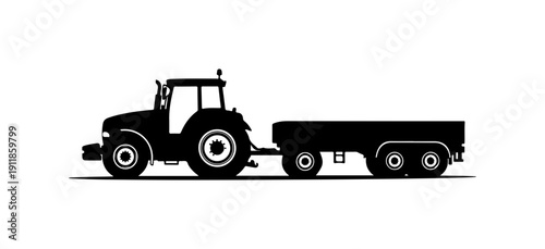 Black Tractor with Trailer Vector Illustration