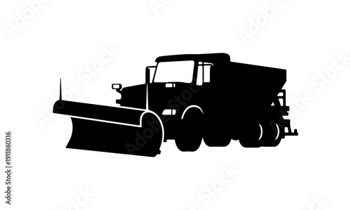 Black and White Silhouette of a Snow Plow Truck