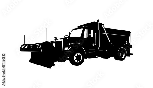 Black and White Snow Plow Truck Vector Illustration