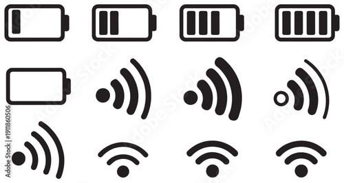 Mobile Phone Status Bar Icons, Vector Set, Battery, WiFi, 5G Network, iOS Notification Bar, Network and Battery Symbol Collection