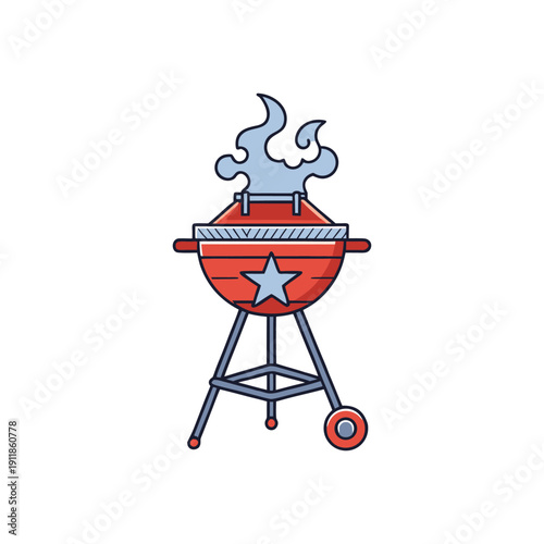 Barbecue grill with smoke for outdoor cooking and national flag day events