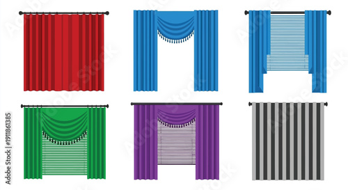 Assortment of colorful curtains and drapes with varied designs and textures
