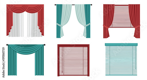 Collection of window coverings curtains drapes and blinds illustrations