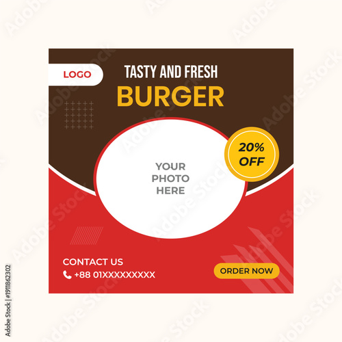Tasty and Fresh Burger Promotional Banner Social Media Post Design Template