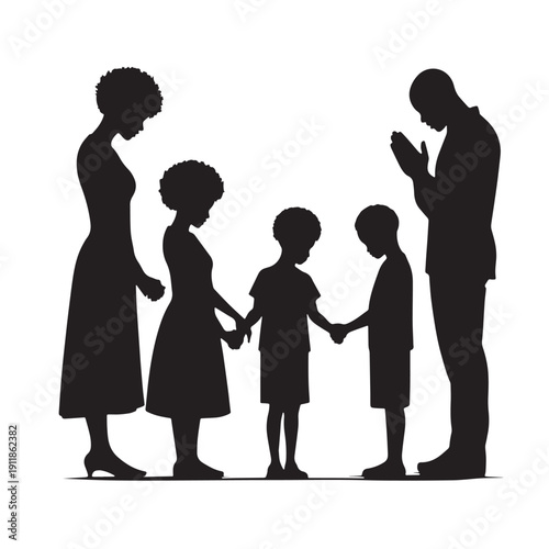 Black Family prayer Silhouette Vector, High Quality Illustration on White Background