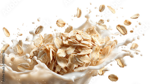 A splash of milk and oatmeal on a transparent background