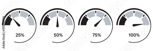 Speedometer Vector Logo Set, Automotive Gauges, Car Speed, RPM, Tachometer, Fuel, Performance Icons, Speed Measurement Vector Illustration