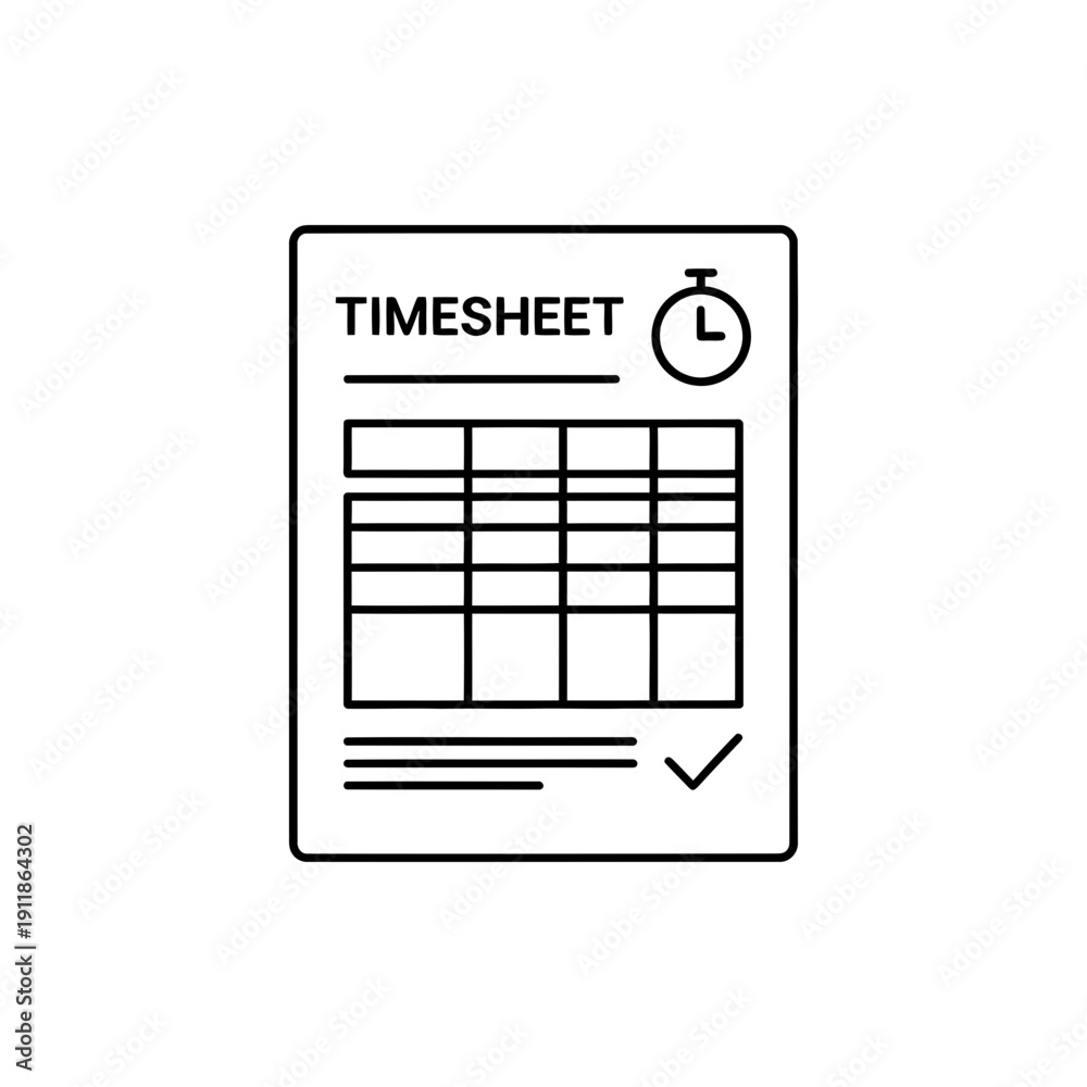 Fototapeta premium Time Sheet Management Icon on White Background
