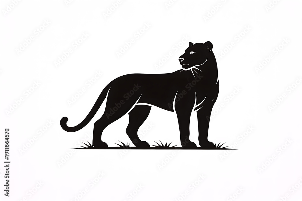 Obraz premium An elegant and powerful black cat silhouette, symbolizing strength, agility, and the untamed spirit of the wild, standing majestically on a patch of stylized grass