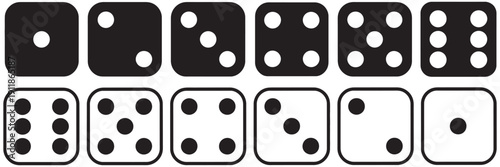 Dice Icons Vector Set, Black Outline, Six Faces, Ludo Game Symbols, Six-Sided Dice Illustration, Outline Style Vector Elements