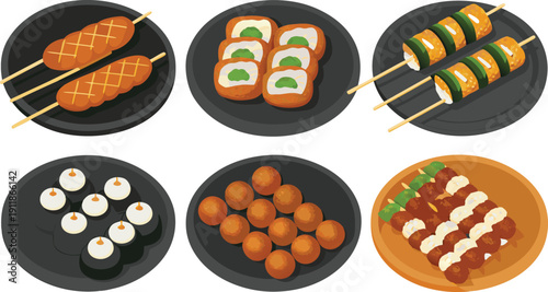 Delicious collection of isolated vector icons featuring a set of Easter eggs with different patterns alongside sweet chocolate candy, bakery pastry, and dessert snacks on white