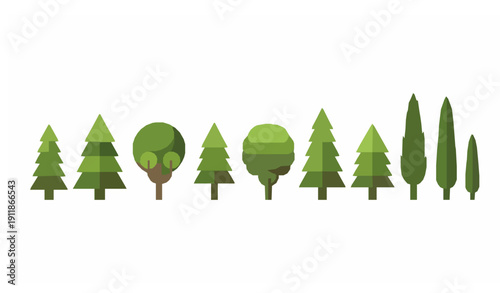 Modern Flat Tree Set Isolated Forest Icon Collection Vector Illustration