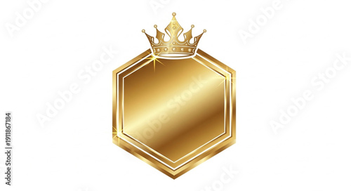 Golden Crowned Hexagonal Badge Icon.