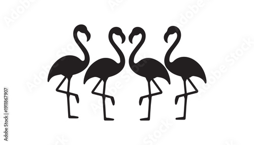 black color flamingo bird set of silhouette vector illustration, solid white background
