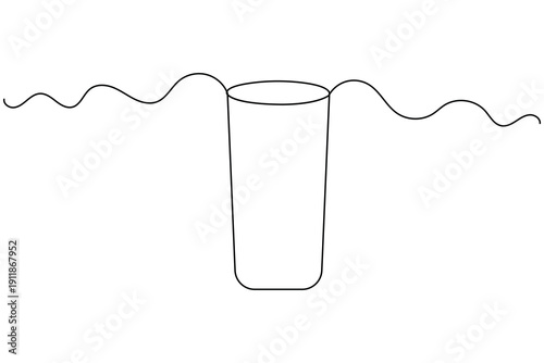 Continuous one line art illustration of a drinking glass full of water