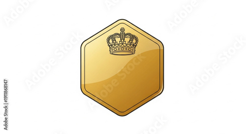 Golden Hexagon Badge with Crown Emblem.