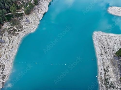 Curving inlet with forests and rocks, Sweeping view of winding bay with rocky ridges and lush forests
